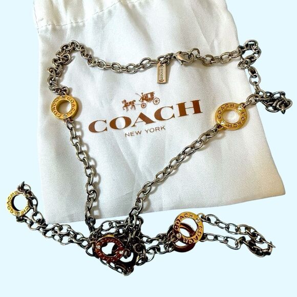 NWOT Coach Mixed Metals Rondell Necklace Silver Gold - Picture 3 of 7